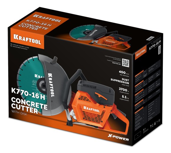 Бензорез KRAFTOOL K770-16, 3700Вт/5.1л.с, 400*20/25.4/32мм, глубина 145мм, 9300об/мин, С ДИСКОМ