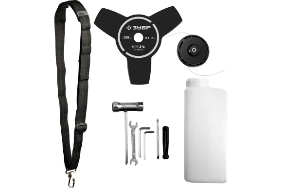 Триммер(2Т) бензин. ЗУБР КРБ-1300, 1.3кВт/1.7л.с, 43см?, диск+леска, неразборная штанга