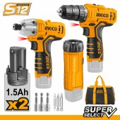 Шуруповерт+Винтовёрт+Фонарь.INGCO CKLI1203,12В*1,5А/ч*2шт,25/100Н/м сумка Шуруповерт+Винтовёрт+Фонарь.INGCO CKLI1203,12В*1,5А/ч*2шт,25/100Н/м сумка