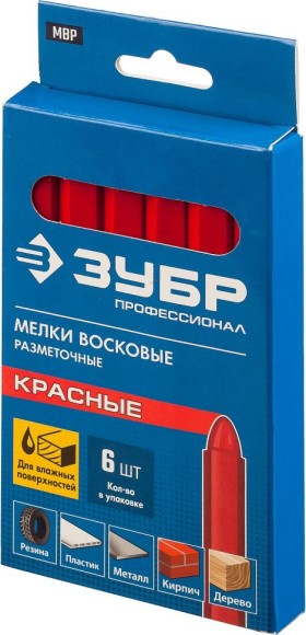 Мелки восковые разметочные красные 6шт, 06330-3 ЗУБР Мелки восковые разметочные красные 6шт, 06330-3 ЗУБР