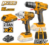 Набор шурупов+гайковёрт аккум.INGCO CKLI2017,20В*2А/ч*2шт,45/300Н/м,головки+сумка