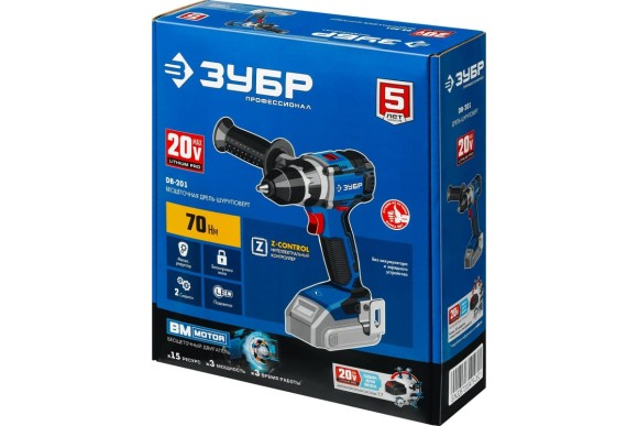 Шуруповёрт(BL) аккумуляторный ЗУБР DB-201, 20В, 70Н*м, 1800об/мин, без АКБ и ЗУ Шуруповёрт(BL) аккумуляторный ЗУБР DB-201, 20В, 70Н*м, 1800об/мин, без АКБ и ЗУ