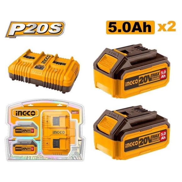 Набор аккумуляторов и зар, ус-ва INGCO FBCPK2425 20ВLi-ion,,5А/ч-2шт+ двойное зарядное уст.