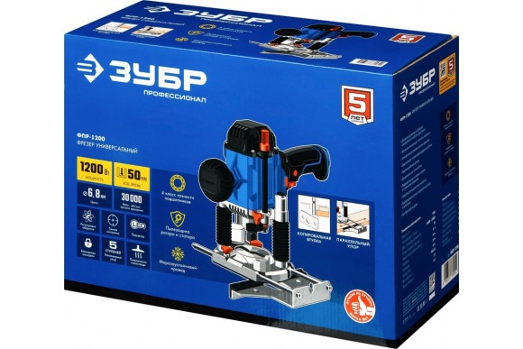 Фрезер кромочный ЗУБР ФПР-1200, 1200Вт, цанга 6/8мм, ход 50мм, 30000об/мин, в коробке