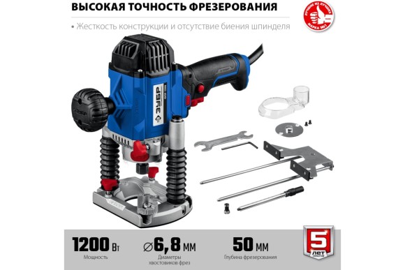 Фрезер кромочный ЗУБР ФПР-1200, 1200Вт, цанга 6/8мм, ход 50мм, 30000об/мин, в коробке