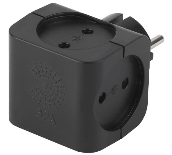 Тройник ,4 роз.без заземлением 3,5кВт(16А),Чёрный ЭРА Тройник ,4 роз.без заземлением 3,5кВт(16А),Чёрный ЭРА