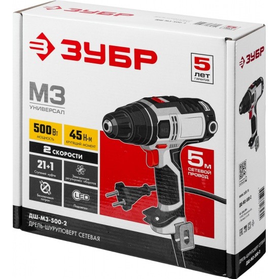 Шуруповёрт электрич. ЗУБР ДШ-М3-500-2, 500Вт, 45Н*м, 1800об/мин, в коробке Шуруповёрт электрич. ЗУБР ДШ-М3-500-2, 500Вт, 45Н*м, 1800об/мин, в коробке