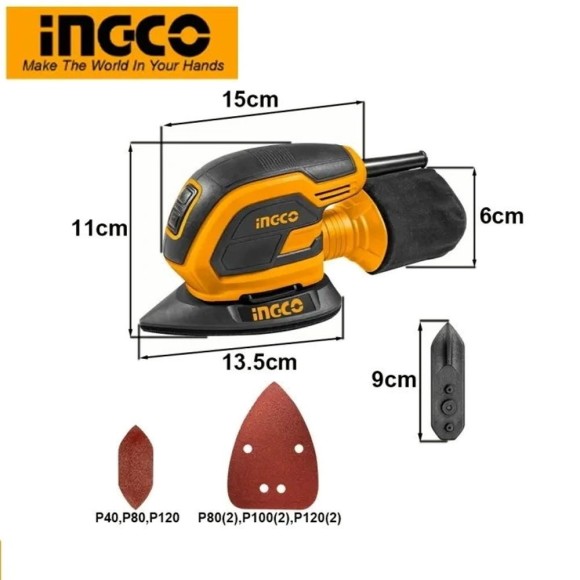 Виброшлифмашина дельтавидная INGCO MS6505, 65Вт, 93x133мм, 11000об/мин, в коробке 