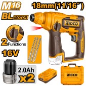 Перфоратор(BL) аккум. INGCO CRHLI16168, 16В, 1.8Дж, SDS+, 18мм, АКБ 2-шт (2А*ч), в кейсе