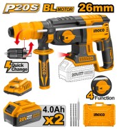 Перфоратор(BL) аккум. INGCO CRHLI202289, 20В, 2Дж, SDS+, 26мм, АКБ 2-шт (4А*ч), +патрон БЗП, в кейсе