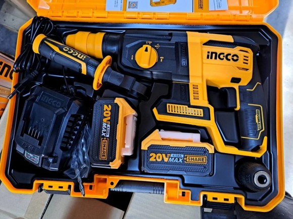 Перфоратор(BL) аккум. INGCO CRHLI202289, 20В, 2Дж, SDS+, 26мм, АКБ 2-шт (4А*ч), +патрон БЗП, в кейсе