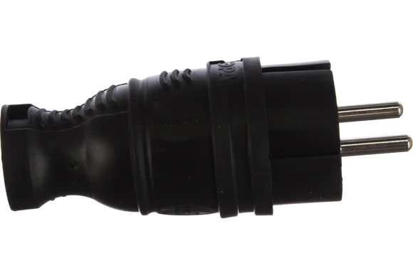 Вилка каучуковая прямая ЭРА V8 16A с заземл. чёрная IP44