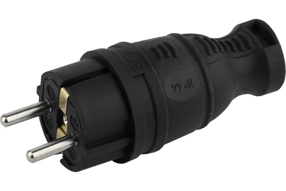 Вилка каучуковая прямая ЭРА V8 16A с заземл. чёрная IP44