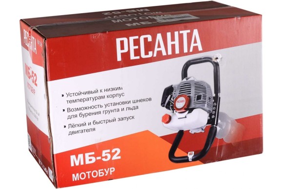 Мотобур МБ-52 Ресанта без шнека 2,5 л/с, d пос=20мм, 52см.куб.
