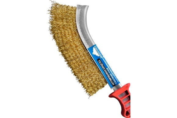 Щётка по металлу с пластмассовой ручкой(красная) 235мм, латунированная сталь, Vertextools