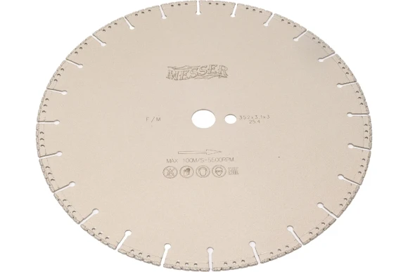 Диск алмазный по металлу 352 х 3.1 х 25.4мм, сегментный, сухой/мокрый, MESSER Диск алмазный по металлу 352 х 3.1 х 25.4мм, сегментный, сухой/мокрый, MESSER