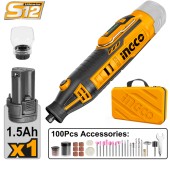 Гравёр аккумуляторный. INGCO CMGLI12011, 12В Li1,5А/ч-1шт,8000-32000о/мин,+100пр,кейс Гравёр аккумуляторный. INGCO CMGLI12011, 12В Li1,5А/ч-1шт,8000-32000о/мин,+100пр,кейс