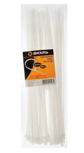Хомут нейлон 300*3,6мм Вихрь 100 шт.бел Хомут нейлон 300*3,6мм Вихрь 100 шт.бел