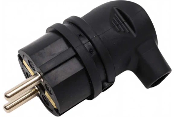 Вилка каучуковая угловая ЭРА 16A с заземл.чёрная  IP44