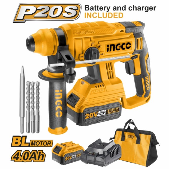 Аккумуляторный перфоратор INGCO CRHLI22012,2Дж,20В Li-ion-2шт*4А/ч Аккумуляторный перфоратор INGCO CRHLI22012,2Дж,20В Li-ion-2шт*4А/ч