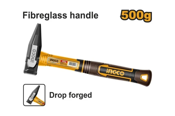 Молоток слесарный 500г, рукоять фиберглас, INGCO