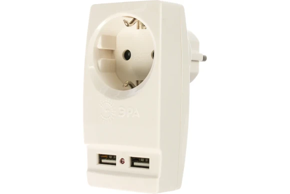 Разветвитель эл.SP-1e-USB-W на 1 роз.+2 USB с зазем. 16А белый ЭРА Разветвитель эл.SP-1e-USB-W на 1 роз.+2 USB с зазем. 16А белый ЭРА