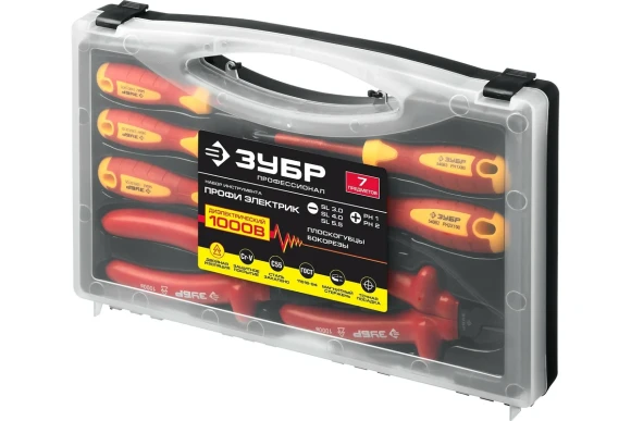 Набор диэлектрич. губцевого инструмента+отвёртки, 7пр ЗУБР Набор диэлектрич. губцевого инструмента+отвёртки, 7пр ЗУБР