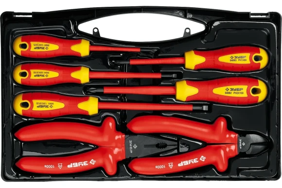 Набор диэлектрич. губцевого инструмента+отвёртки, 7пр ЗУБР Набор диэлектрич. губцевого инструмента+отвёртки, 7пр ЗУБР