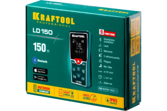 Лазерный дальномер KRAFTOOL,LD-150 (0,05 - 150 м, точность ±1.5 мм.),34767