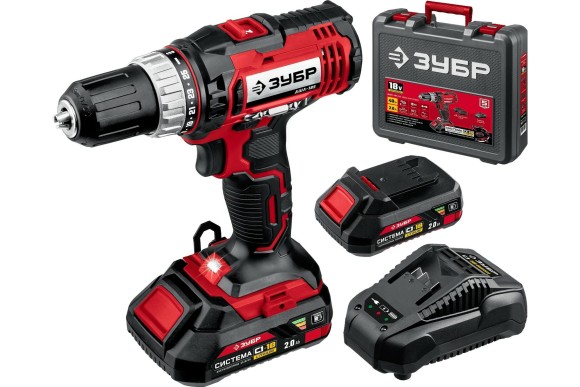 Шуруповёрт аккум. ЗУБР ДШЛ-185-22, 18В, 40Н*м, 1400об/мин, АКБ 2-шт (2А*ч), в кейсе Шуруповёрт аккум. ЗУБР ДШЛ-185-22, 18В, 40Н*м, 1400об/мин, АКБ 2-шт (2А*ч), в кейсе