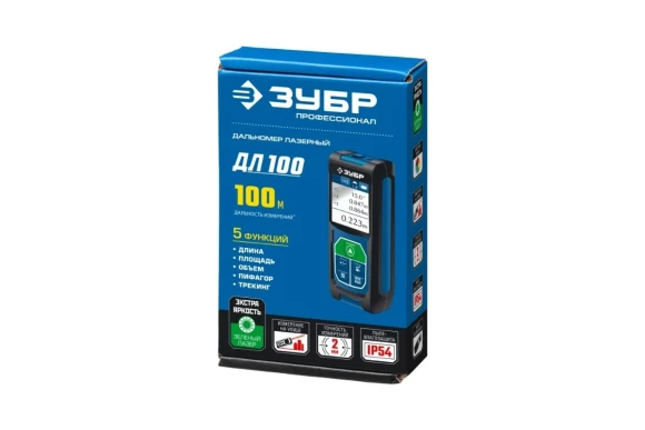 Лазерный дальномер ЗУБР,ДЛ-100 (0,5 - 100 м, точность ±2 мм.),34923