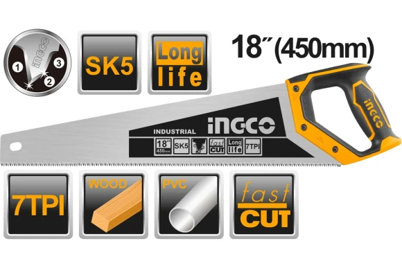 Ножовка по дереву INGCO 450мм.HHAS28450