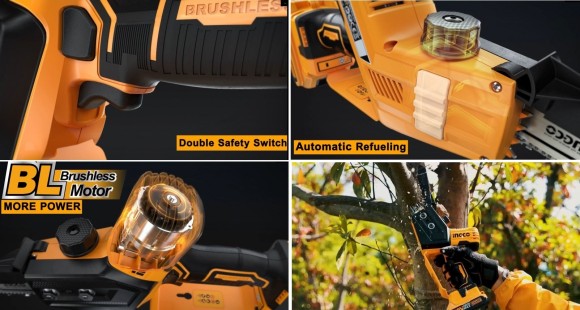 Пила цепная аккумуляторная INGCO, CGSLI2068, 20В Li-0шт,шина-150мм,цепь 1/4" 1,1 38зв ,без аккум. 