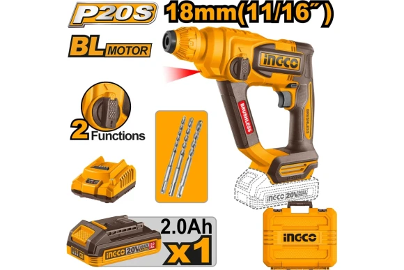 Перфоратор(BL) аккум. INGCO CRHLI201881, 20В, 1,8Дж, SDS+, 22мм, 1АКБ  2,0 Aч, ЗУ.