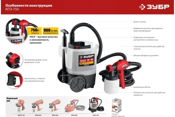 Краскопульт электрич. ЗУБР КПЭ-750, 750Вт, 800мл, сопло 2.6мм, 100DIN, в коробке Краскопульт электрич. ЗУБР КПЭ-750, 750Вт, 800мл, сопло 2.6мм, 100DIN, в коробке