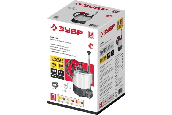 Краскопульт электрич. ЗУБР КПЭ-750, 750Вт, 800мл, сопло 2.6мм, 100DIN, в коробке Краскопульт электрич. ЗУБР КПЭ-750, 750Вт, 800мл, сопло 2.6мм, 100DIN, в коробке