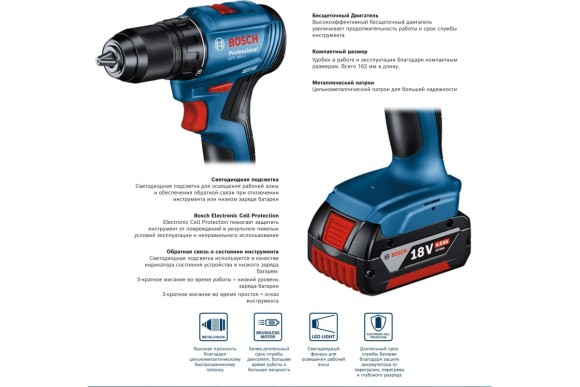 Шуруповёрт, аккум BOSCH GSR 185 Li, 50Н/м,2*2,0А/ч Li-ion.кейс