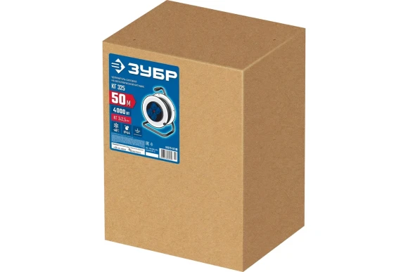 Удлинитель на катушке(металл) ЗУБР КГ 325, 50м, 4кВт, 4 розетки, КГ 3х2.5мм