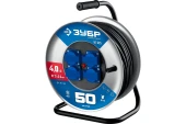 Удлинитель на катушке(металл) ЗУБР КГ 325, 50м, 4кВт, 4 розетки, КГ 3х2.5мм