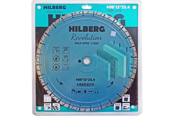 Диск алмазный по железобетону 400 х 25.4мм, турбосегмент, сухой/мокрый, HMR809 Hilberg Диск алмазный по железобетону 400 х 25.4мм, турбосегмент, сухой/мокрый, HMR809 Hilberg