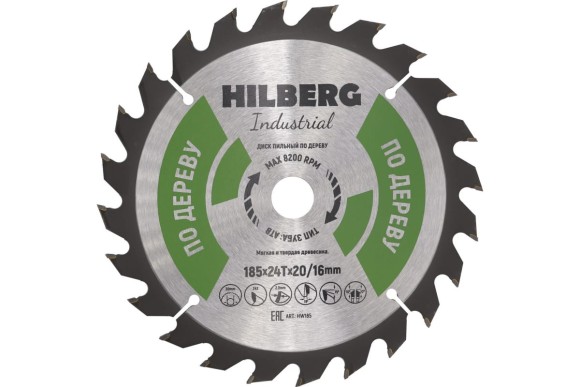 Диск пильный 185*20/16*24Т Hilberg Industrial Дерево HW185