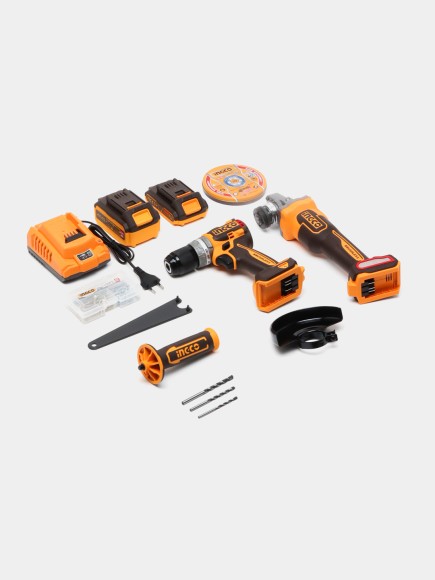 Набор шуруповёрт(BL)+УШМ(BL) аккум. INGCO CKLI20273, 20В, 66Н*м, АКБ 2-шт (4А*ч+2А*ч), в кейсе Набор шуруповёрт(BL)+УШМ(BL) аккум. INGCO CKLI20273, 20В, 66Н*м, АКБ 2-шт (4А*ч+2А*ч), в кейсе