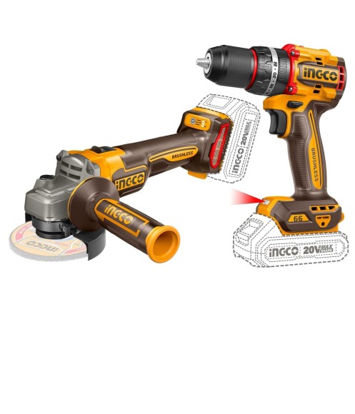 Набор шуруповёрт(BL)+УШМ(BL) аккум. INGCO CKLI20273, 20В, 66Н*м, АКБ 2-шт (4А*ч+2А*ч), в кейсе Набор шуруповёрт(BL)+УШМ(BL) аккум. INGCO CKLI20273, 20В, 66Н*м, АКБ 2-шт (4А*ч+2А*ч), в кейсе