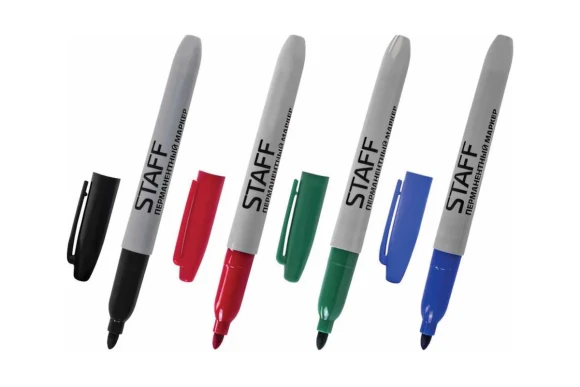 Набор маркеров перманетных 4-шт, чёрный/красный/зелёный/синий 2.5мм, Staff