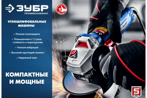 Шлифмашина угловая ЗУБР УШМ-П125-750, 750Вт, 125мм, 11000об/мин, Профи, в коробке