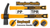 Молоток-гвоздодёр-кирка с магнитом 700г, рукоять фиберглас, INGCO