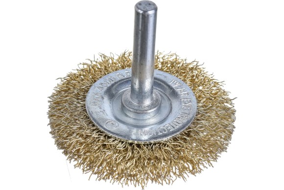 Щётка-крацовка дисковая со шпилькой 50мм, латунированная сталь, РемоКолор Щётка-крацовка дисковая со шпилькой 50мм, латунированная сталь, РемоКолор
