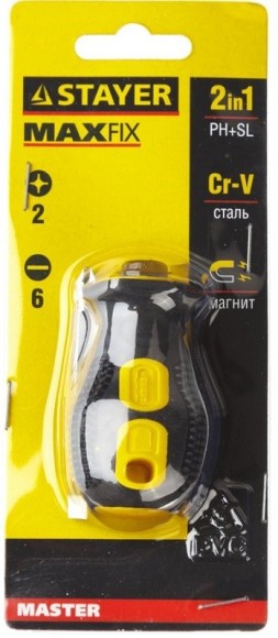 Отвёртка двухсторонняя STAYER MAXFIX 32 мм PH2 /SL6 Отвёртка двухсторонняя STAYER MAXFIX 32 мм PH2 /SL6