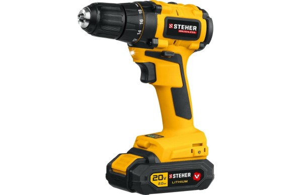 Шуруповёрт(BL) аккум. STEHER CDB-200-1, 20В, 45Н*м, 1350об/мин, АКБ 1-шт (2А*ч), в кейсе