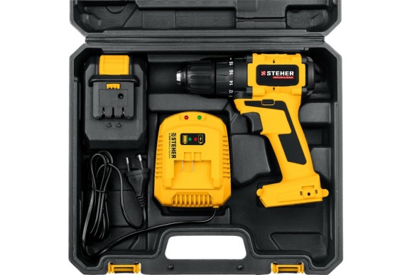 Шуруповёрт(BL) аккум. STEHER CDB-200-1, 20В, 45Н*м, 1350об/мин, АКБ 1-шт (2А*ч), в кейсе
